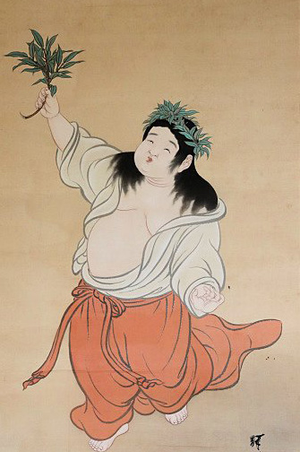 大正〜昭和期「天鈿女命・お多福鉄面」 鈿女神社・天宇受売命・天鈿女命・神社奉納 アメノウズメ（天鈿女命、天宇受賣命）、お多福になった日本最古